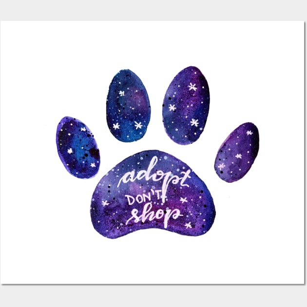 Adopt don't shop galaxy paw - purple Wall Art by wackapacka